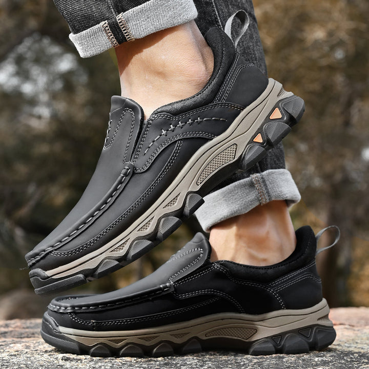 Men's orthopedic casual slip-on leather walking shoes for urban and outdoor adventures