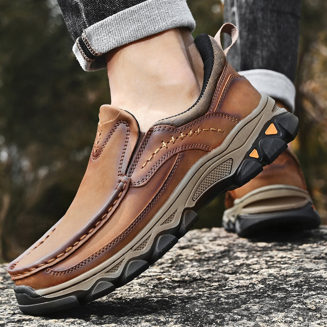 High-quality men's orthopedic slip-on leather walking shoes in a relaxed style