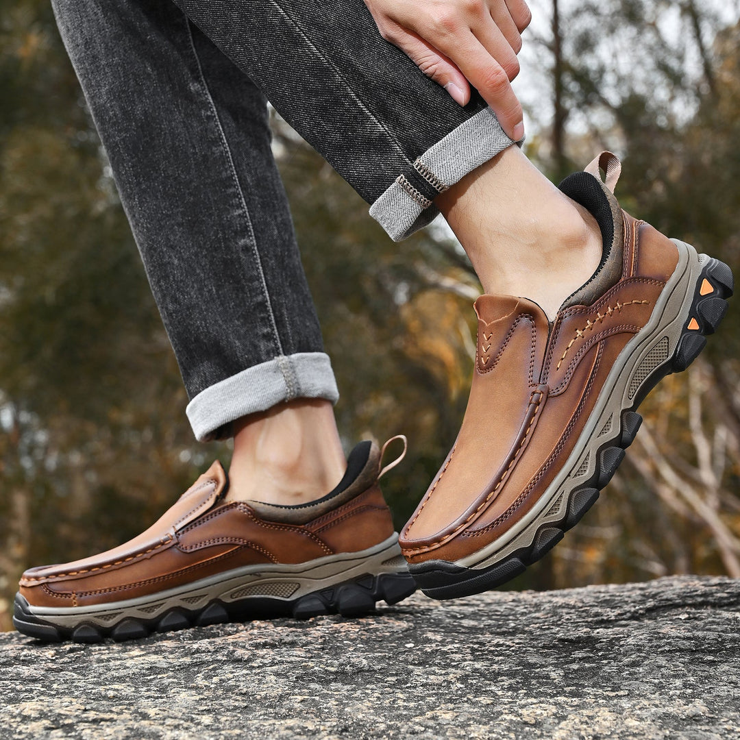Men's comfort-focused orthopedic leather slip-ons, designed for an active lifestyle