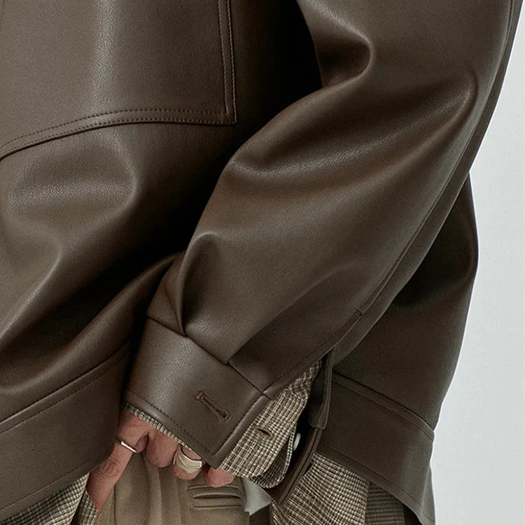 Men's oversized faux leather jacket in black, a stylish and casual outerwear piece for streetwear fashion