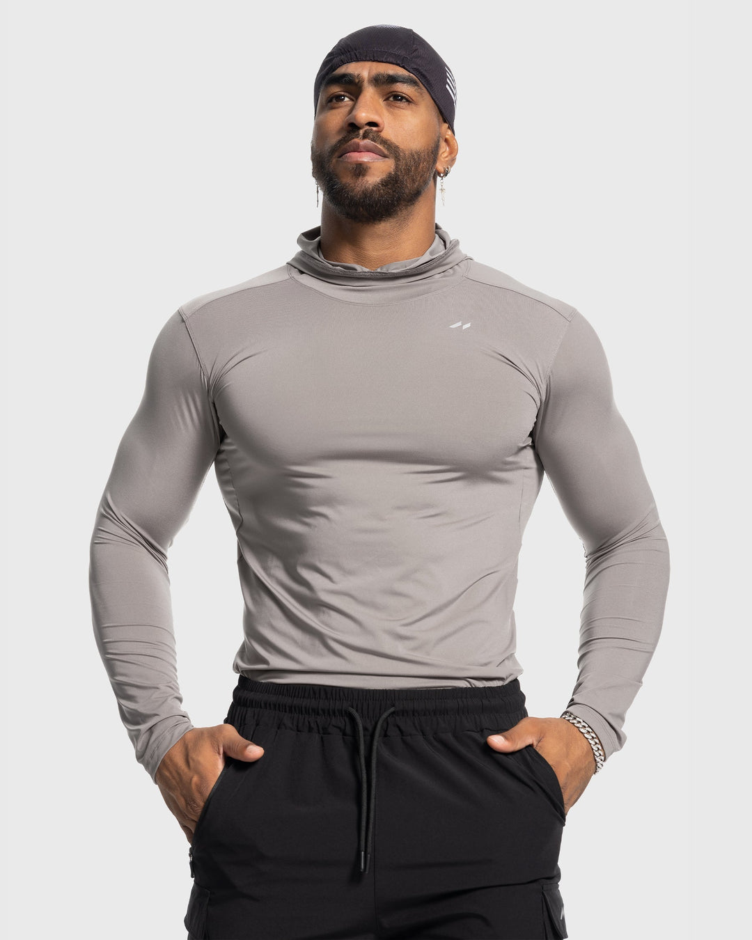 Men's long-sleeve baselayer hoodie, white, lightweight and breathable for all activities
