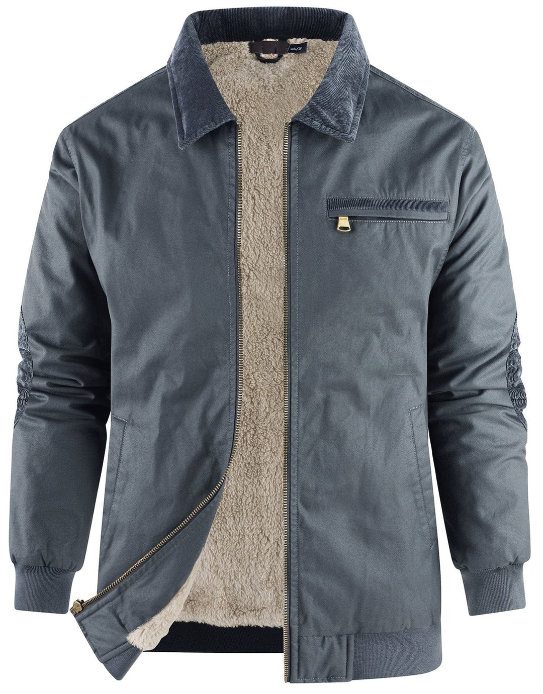 Front view of men's black bomber jacket, premium quality, warm fleece lining