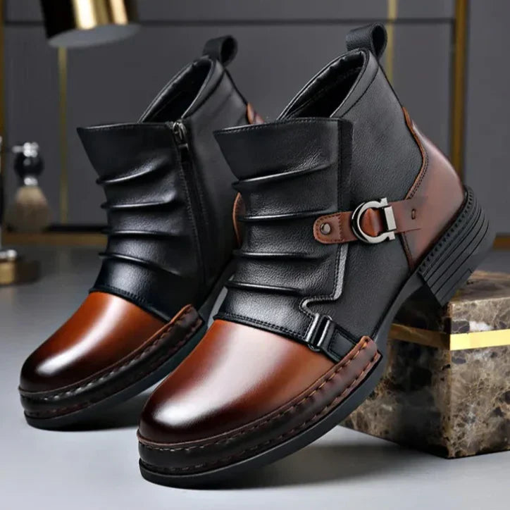 Men's orthopedic ankle boots, dark brown leather, perfect for winter comfort