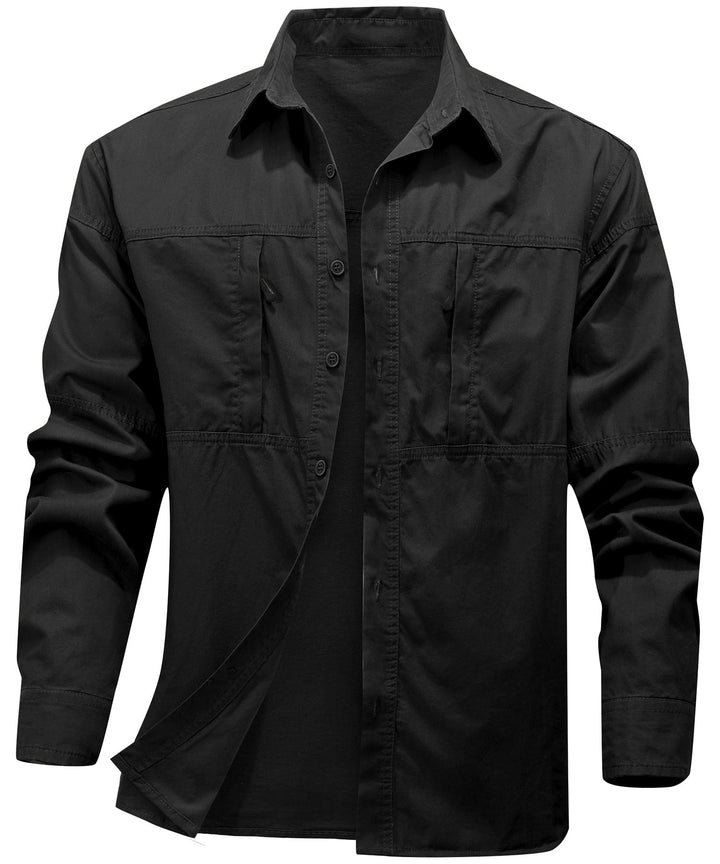 Close-up of the breathable fabric of the Men's Premium Cotton Terrain Trek Shirt, showcasing texture.