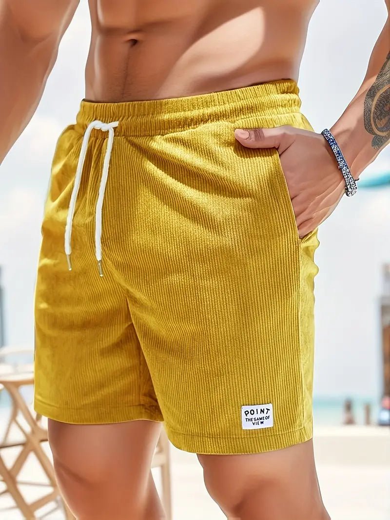 Elastic waist men's swim shorts, quick-drying fabric for ultimate summer comfort.