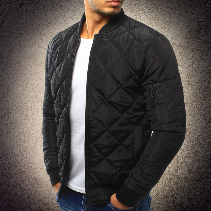 Men's quilted lightweight bomber jacket in black, perfect for spring and fall casual wear