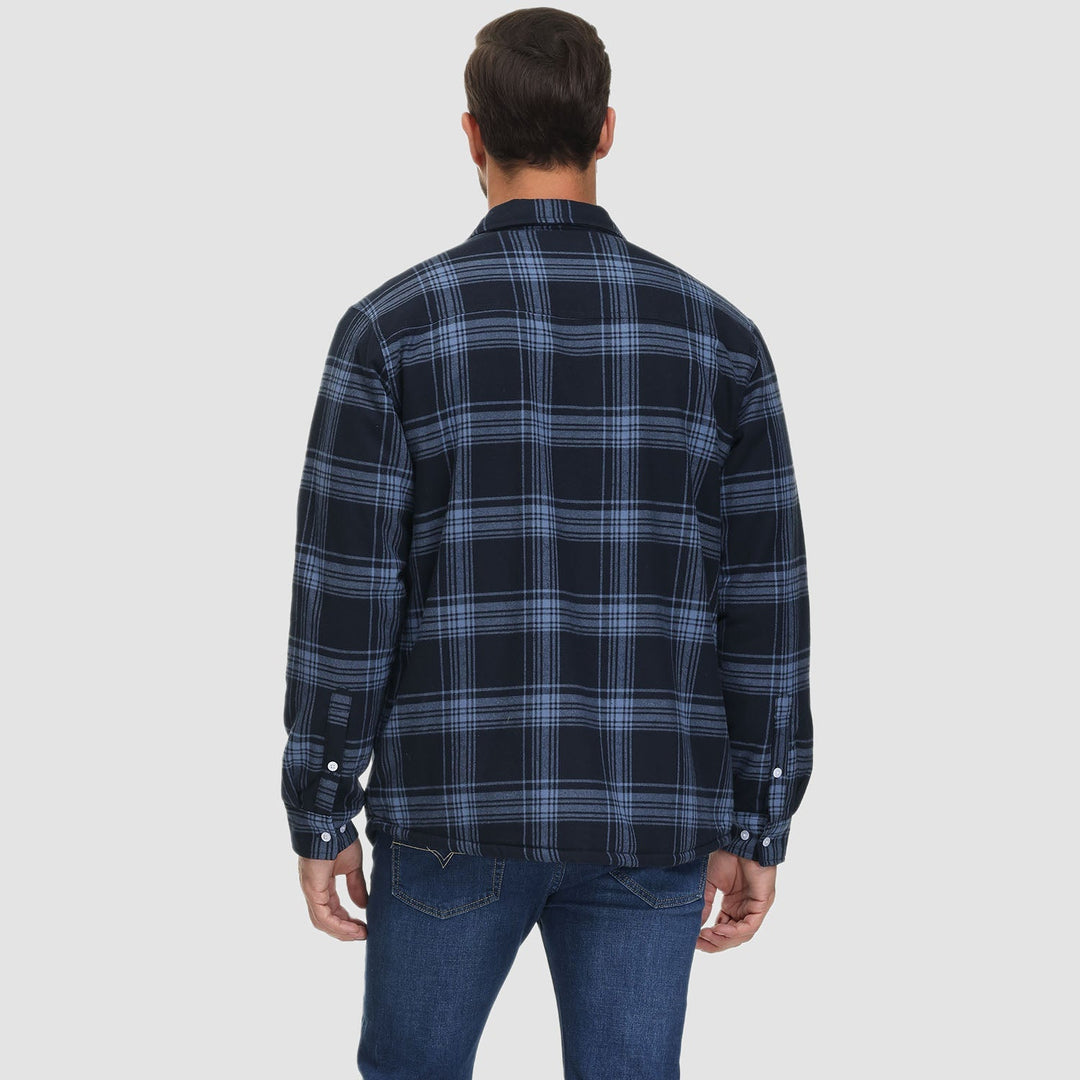 Men's flannel jacket in a classic plaid print, fully fleece lined, providing exceptional warmth for winter