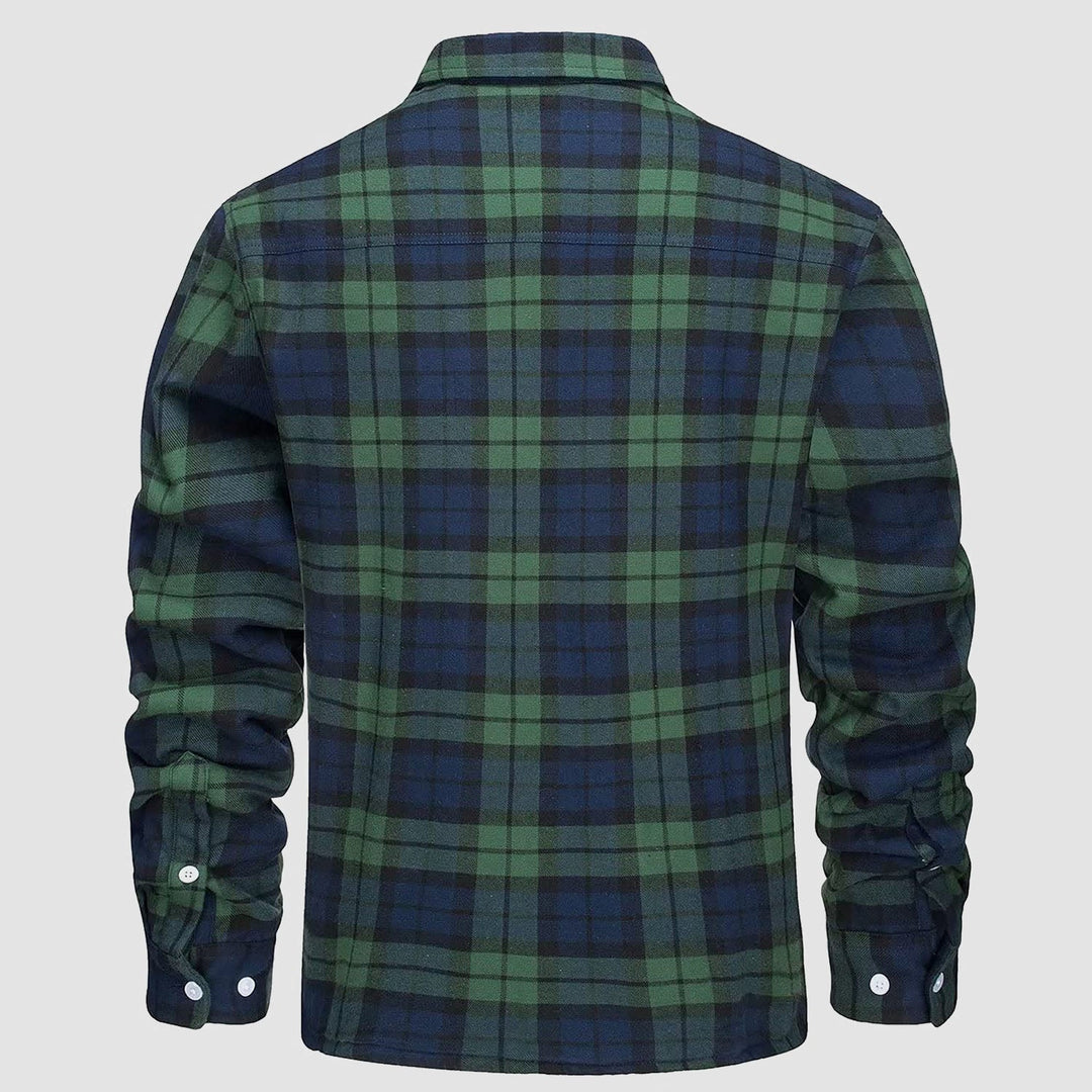 Men's rugged flannel button-down jacket with a thick fleece lining, ideal for winter adventures & casual wear