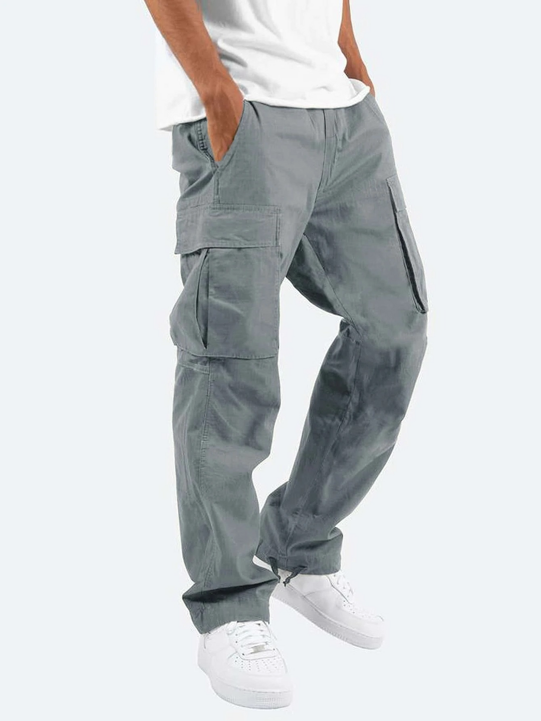 Khaki men's cargo pants featuring a comfortable relaxed fit and functional multi-pockets for everyday utility.