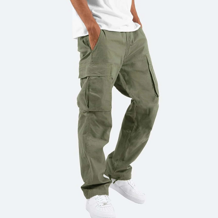 Durable men's cargo pants in a relaxed fit, designed for comfort, outdoor activities, and everyday wear.