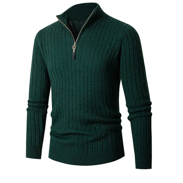 Essential men's ribbed half-zip sweater, combining modern style, comfort, and versatile design.