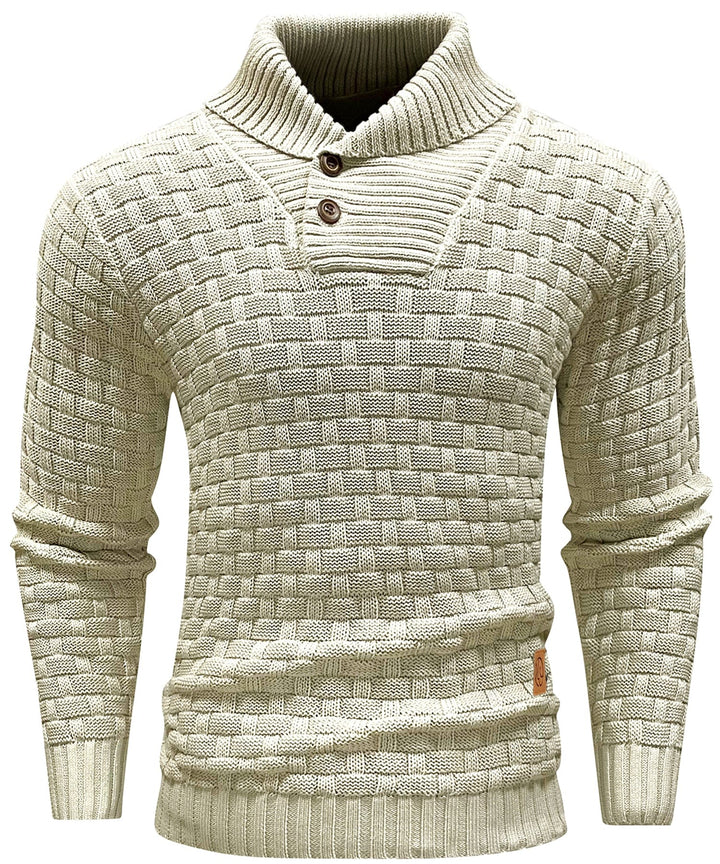Men's long sleeve crew neck sweater, featuring a prominent ribbed knit pattern