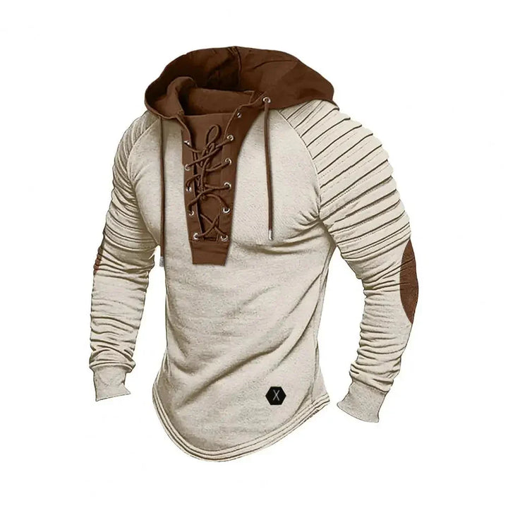 Slim fit men's hoodie featuring a unique lace-up design, ideal for athleisure and casual wear.
