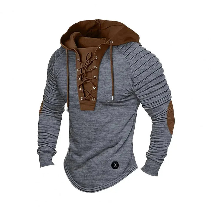 Versatile men's lace-up hoodie for fall fashion, offering comfort in a modern slim fit.