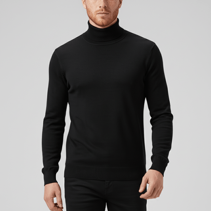 Professional men's slim-fit turtleneck sweater, smart office & winter wear.