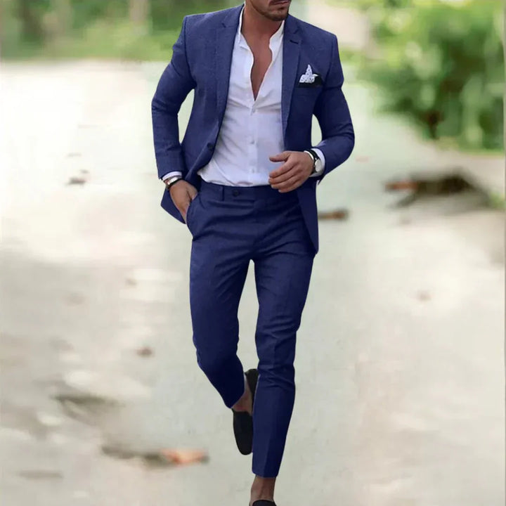 Modern men's slim fit suit, a sleek two-piece design for business meetings, parties, or special occasions. Tailored.