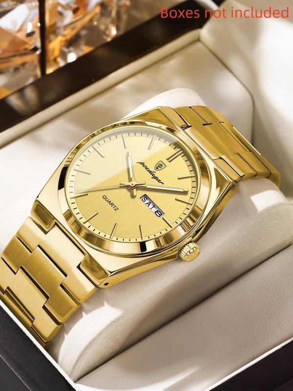 Men's stainless steel quartz watch with day-date display, classic analog dial and durable construction