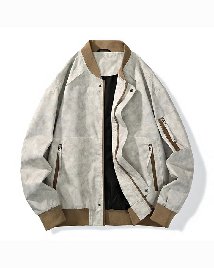 Men's stonewash canvas bomber jacket, relaxed fit casual outerwear for streetwear
