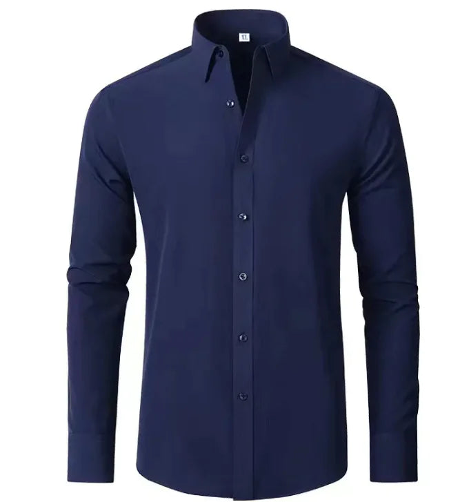 Close-up of a men's white stretch wrinkle-free button-down dress shirt fabric texture, ideal for business casual