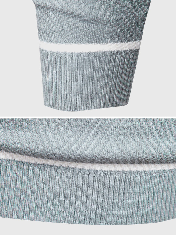 Stylish men's long sleeve striped crewneck sweater, made from a soft cotton blend for fall fashion.