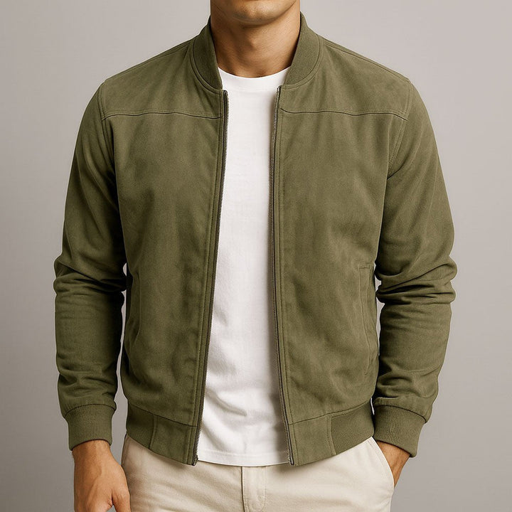 Men's structured bomber jacket for sophisticated casual style. A key tailored outerwear piece.
