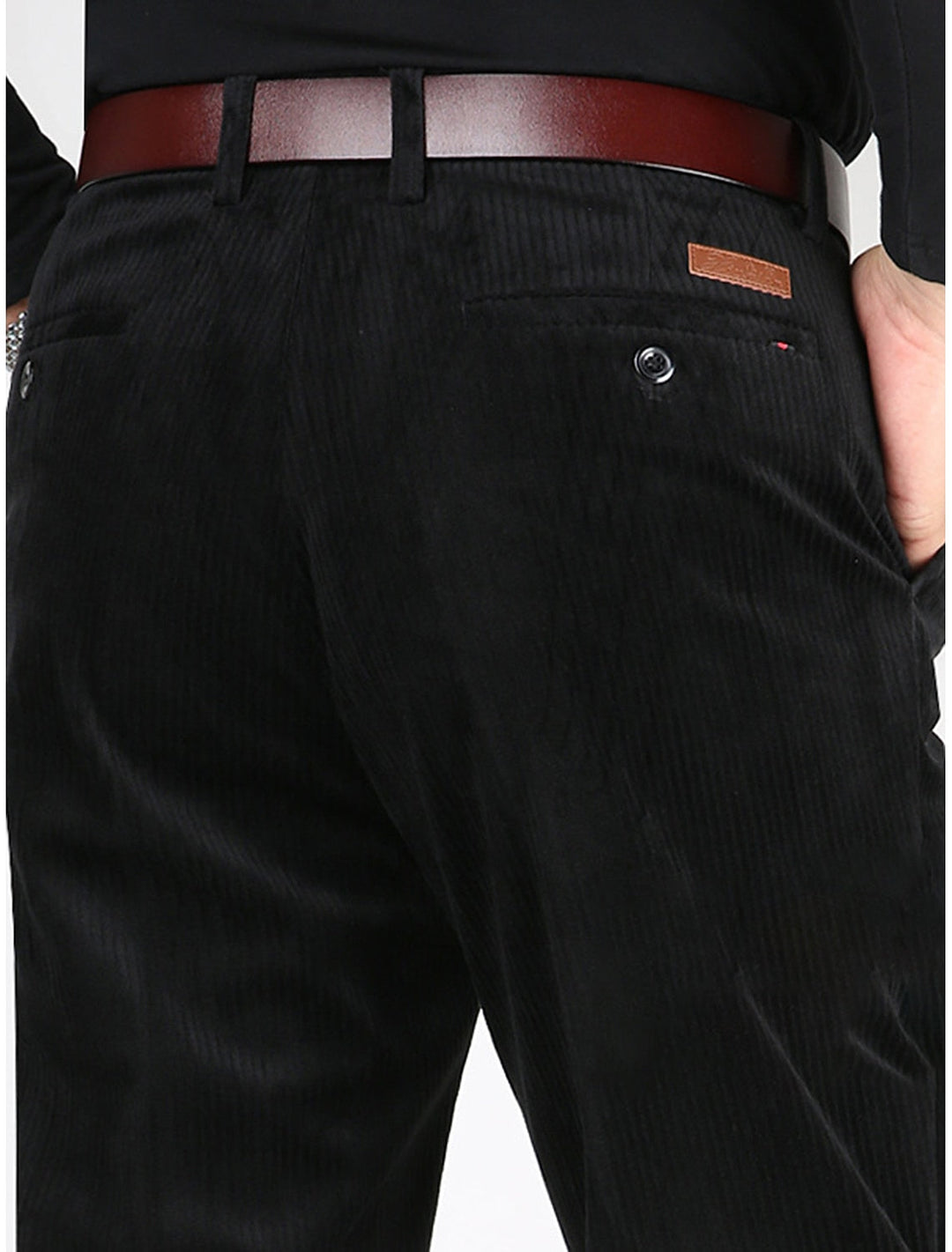 Men's structured ribbed pants in a modern straight fit, perfect for stylish everyday comfort & casual wear.