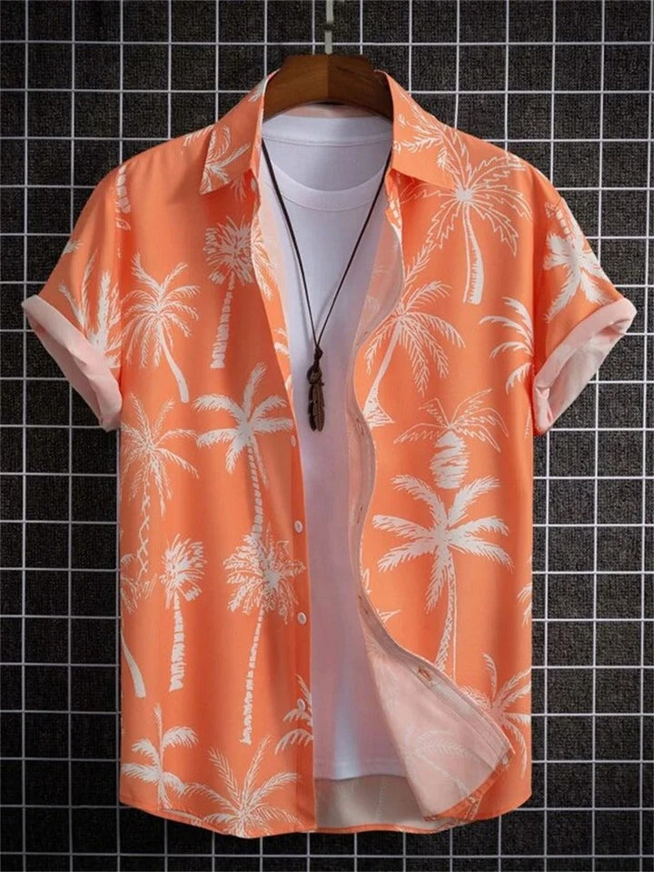 Lightweight patterned men's short-sleeve shirt, stylish for summer and beach days.