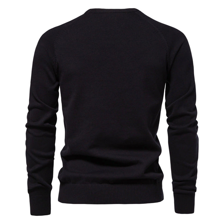 Back view of men's comfortable waffle knit crewneck sweater, showcasing its relaxed fit and design