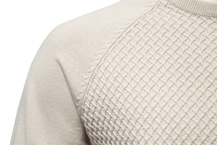 Men's versatile cream waffle knit crewneck sweater, easy to pair for a relaxed or smart-casual look