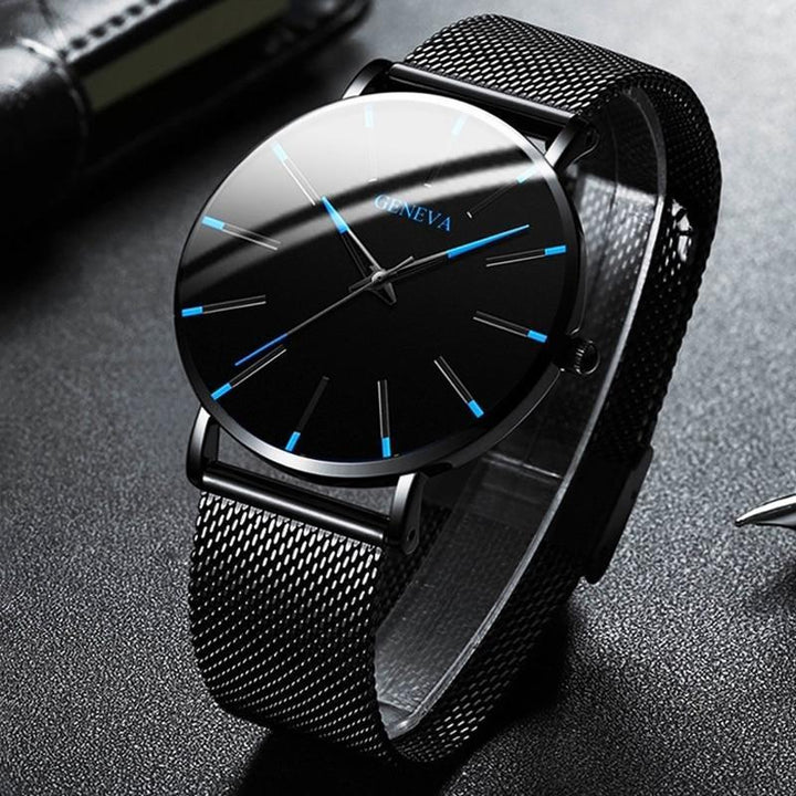 Timeless men's analog watch, minimalist design with an eco-friendly black vegan leather strap for a sophisticated look.