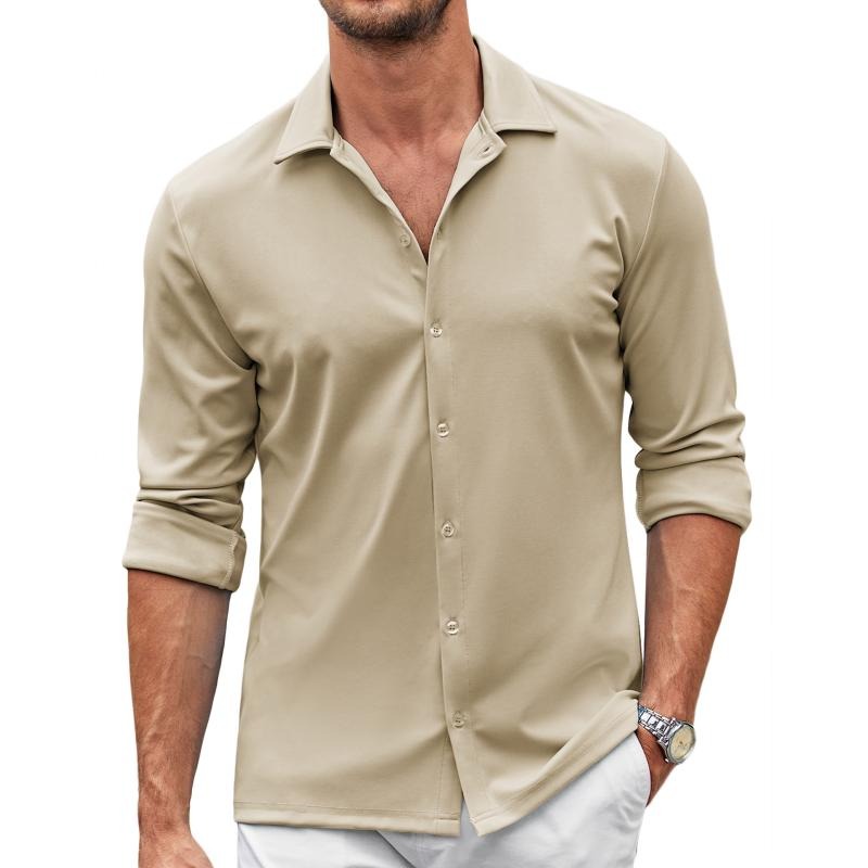 Men's tailored fit long sleeve stretch button-down dress shirt for formal or casual wear