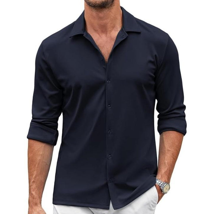 High-quality men's dress shirt: a long sleeve stretch button-down polo, ideal for any event
