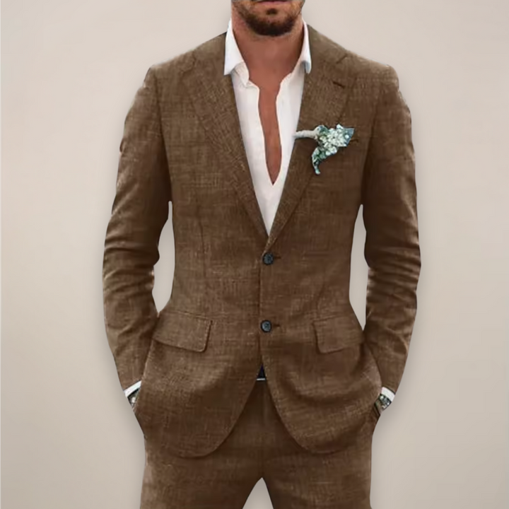 Classic men's tailored two-piece suit, perfect for elegant spring/summer style, formal and party events.