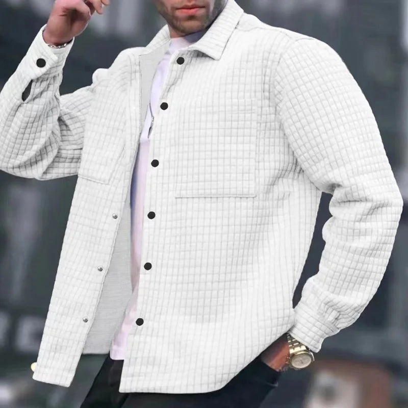 Men's stylish textured button-down jacket in a versatile color, long sleeve casual outerwear.