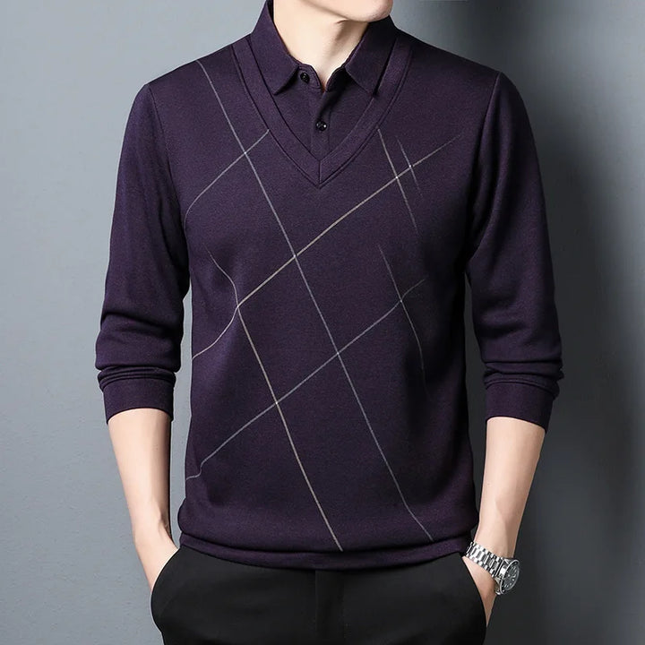 Stylish men's apparel: a collared knit sweater in a classic cut, suitable for casual wear.