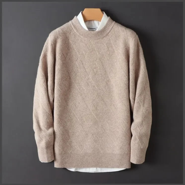 Men's textured knit crew neck sweater in a versatile cotton blend, perfect for casual autumn style.