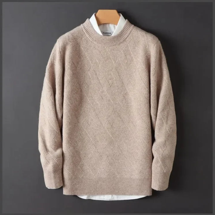 Men's textured knit crew neck sweater in a versatile cotton blend, perfect for casual autumn style.