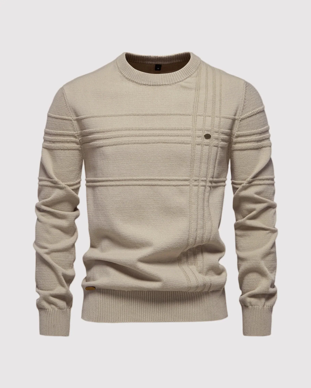 Men's textured knit crew neck sweater in a versatile and classic style