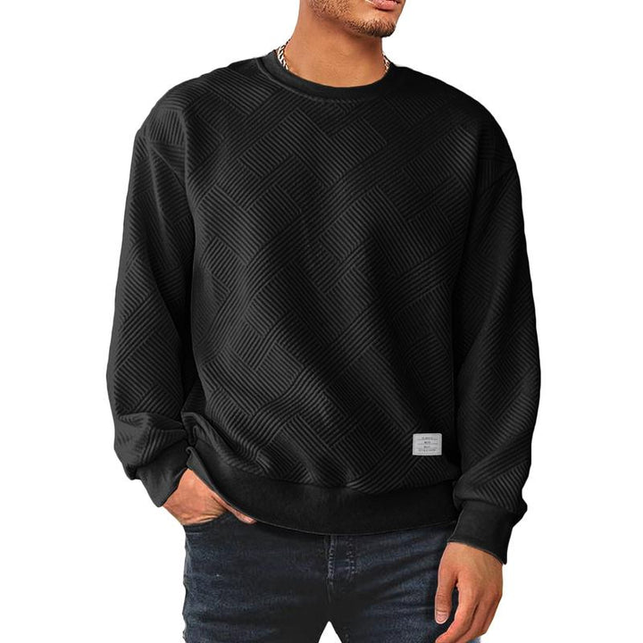 Men's textured knit crewneck sweatshirt in a modern geometric pattern, ideal for casual wear