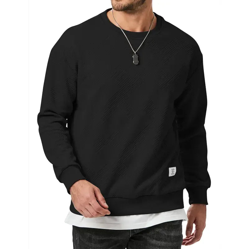 Gray men's textured knit sweater for a comfortable and casual fall or winter look.