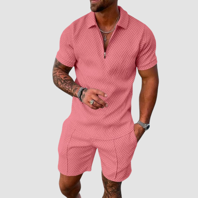 Men's casual summer matching set with a stylish polo and shorts. Ideal for vacation & spring wear.