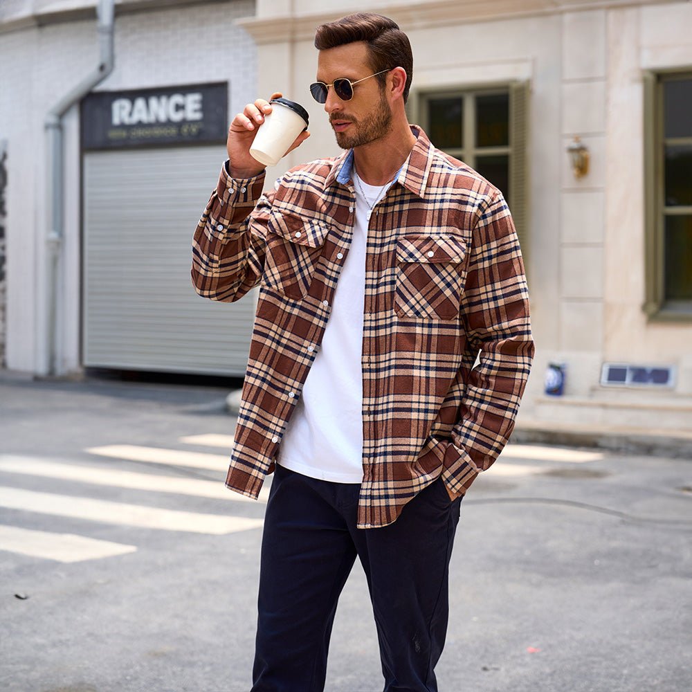 Men's Verona Plaid Flannel Shirt, bold red and white plaid, a statement piece for men's casual apparel.