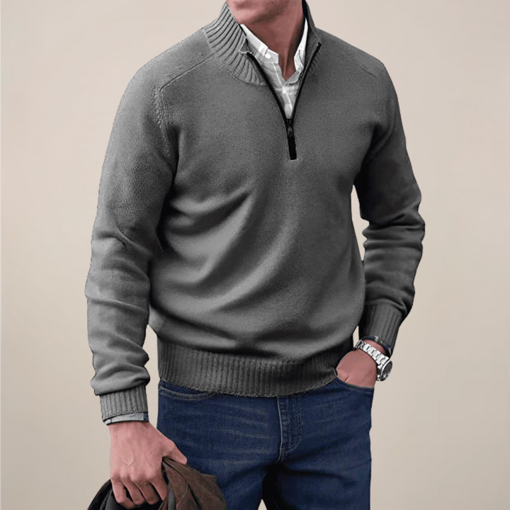 Men's versatile half-zip knit sweater, ideal for smart casual style & layering.