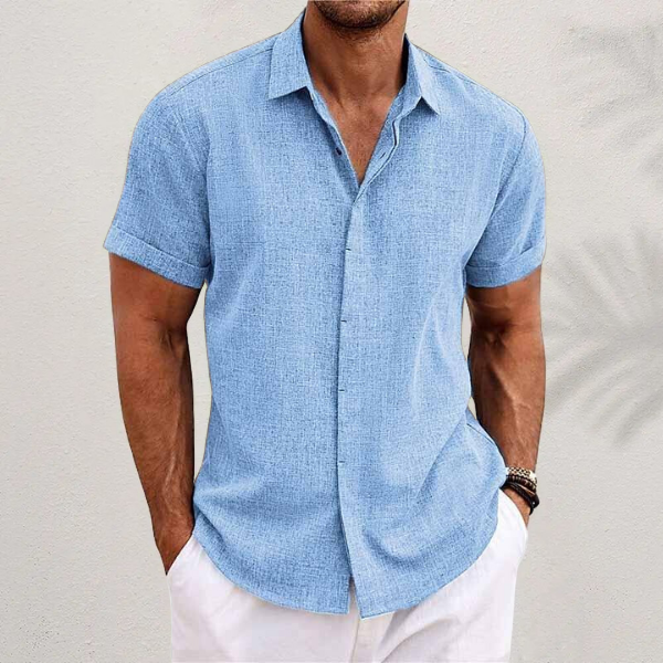 Stylish men's button-down shirt, ideal for smart casual or summer leisure.