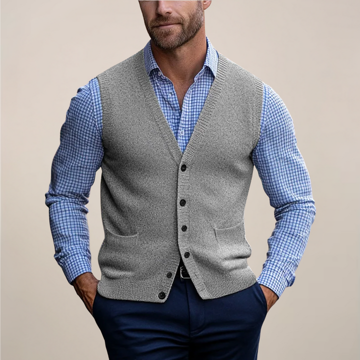 Comfortable men's sleeveless sweater vest for easy layering and versatile everyday wear.