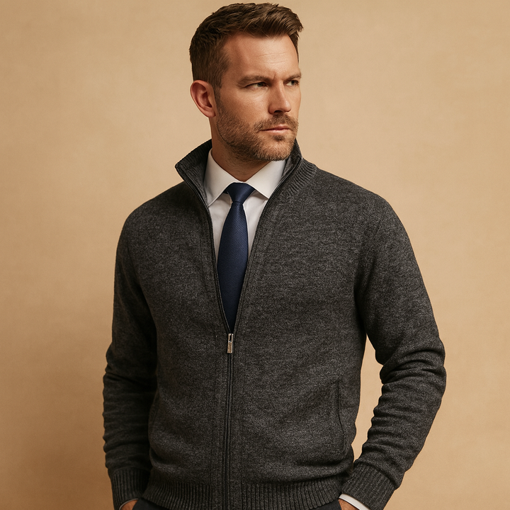 Cozy men's zipped cardigan sweater, perfect for comfort & warmth. Versatile casual outerwear for all seasons.