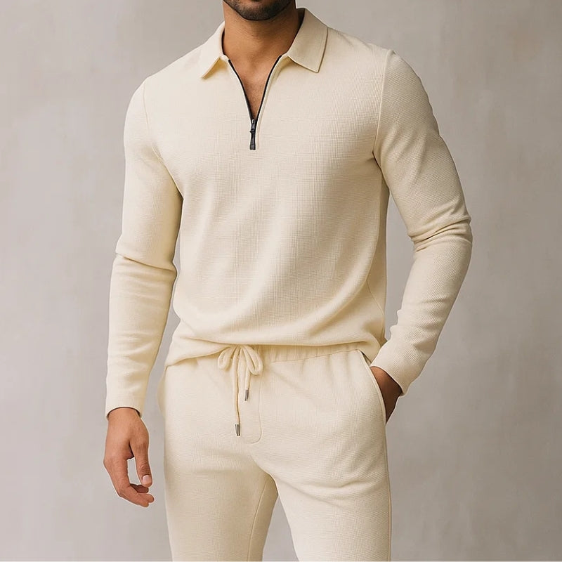 Men's waffle knit lounge set, two-piece for comfort & casual wear