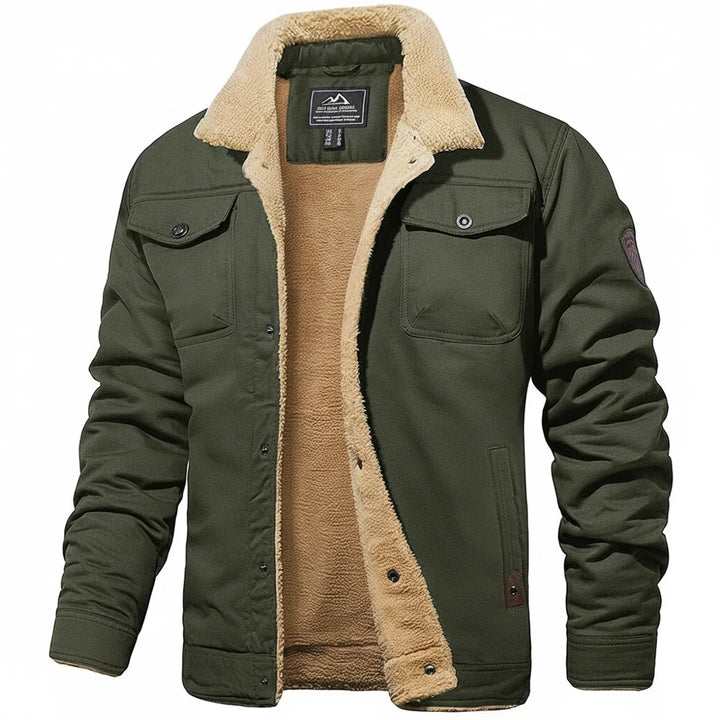 Men's fashion winter jacket, warm & comfy with a cozy Sherpa collar. Essential casual cold weather gear.