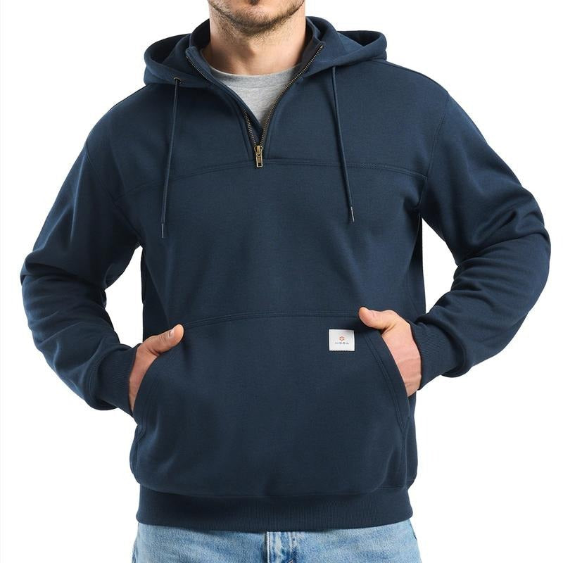 Men's water-resistant work hoodie, half-zip, fleece-lined, dark gray for durable outerwear