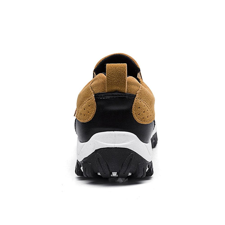 Back view of men's outdoor athletic slip-on sneakers, showing heel support